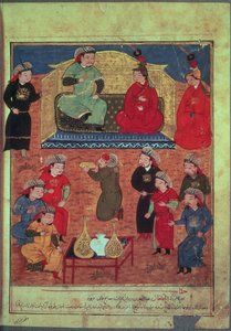 Arghan Khan with two of his wives and his son Ghazan, from a book by Rashid ad-Din by Persian School