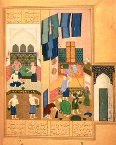Harun al-Rashid and the barber in a Turkish bath by Persian School