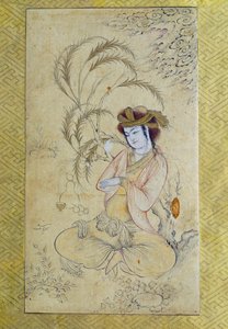 Persian Art: Young Man Reverting Under a Willow, Anonymous Gouache of 17th Century, Louvre Museum by Persian School