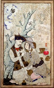Portrait of Shah Abbas I with one of his pages, signed Muhammad Qasim by Persian School