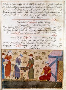 Representation of Genghis Khan making alliances. Persian miniature from 