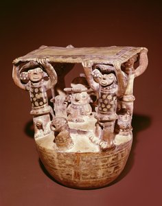 Deity on Throne with Canopy Supported by Courtiers, Recuay Culture