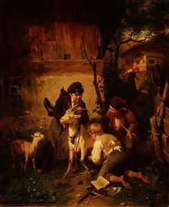 Boys Playing with a Goat