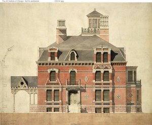 Eliphalet W. Blatchford House, Chicago, Illinois, LaSalle Street Elevation and Partial Section by Peter Bonnett Wight
