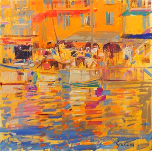 Boats in Harbour Saint Tropez by Peter Graham (Contemporary)