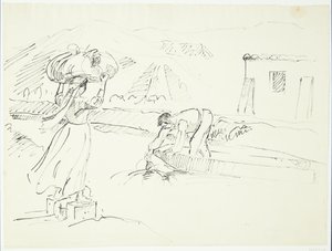Italian Woman Waiting by the River for a Ferry by Peter Hansen