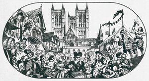 A Fair Taking Place in a Street in Front of Lincoln Cathedral