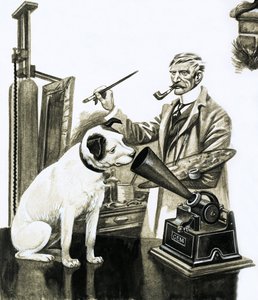 Artist Painting the Dog Listening at a Gramophone by Peter Jackson