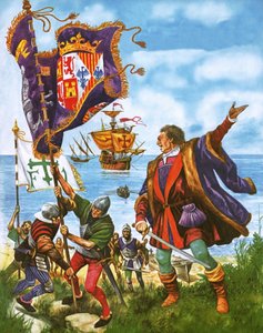 Christopher Columbus Planting the Spanish Royal Standard on the Newly Found Land of America