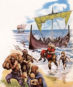 Saxons arriving in Britain in the long-boats from Germany by Peter Jackson