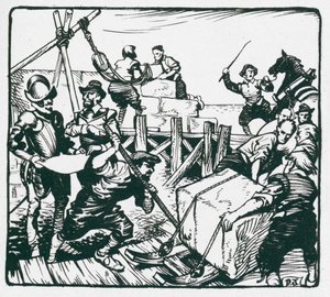 Strengthening the walls of Tenby harbour against threatened invasion by the Spanish Armada by Peter Jackson