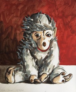 White Monkey on Red by Peter Jones