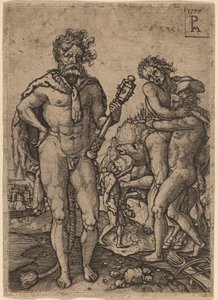 Hercules and Antaeus by Peter Maes after Heinrich Aldegrever
