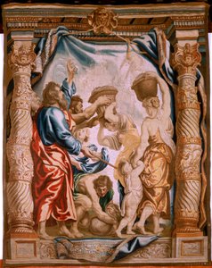 Flemish Tapestry. The Falling of the Manna in the Desert. Series The Triumph of the Eucharist. Third Tapestry in the Series. Model Peter Paul Rubens. 1626-1628 by Peter Paul (after) Rubens