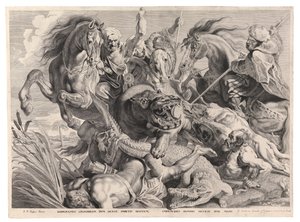The Hunt of the Hippo and the Crocodile (engraving) by Peter Paul (after) Rubens