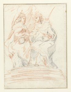 King and Queen on a Throne, with Fame Standing Behind Them