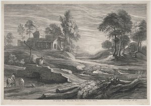 Landscape with Sunset and Two Farmhouses by Peter Paul Rubens