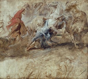 Lion Hunt (Oil Sketch) Reverse: Marriage by Proxy (Sketch for the Medici Cycle) by Peter Paul Rubens