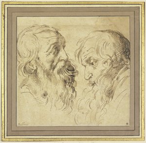 Study Sheet: Two Bearded Heads in Profile to the Right and Left by Peter Paul Rubens