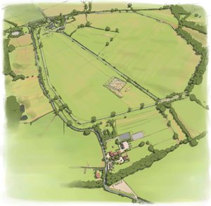 Aerial view of Silchester Roman City Walls from the North West