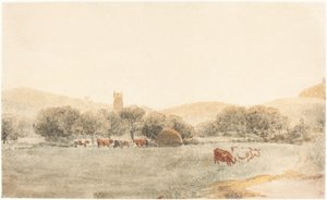 A Meadow with Cattle near Glastonbury
