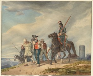 Three Armed Riders Escorting Prisoners near Reims by Peter von Hess