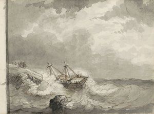 Shipwreck on a Rocky Coast by Petrus Johannes Schotel (circle of)