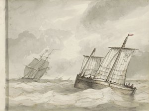 Sailing Ships on a Rough Sea by Petrus Johannes Schotel (circle of)