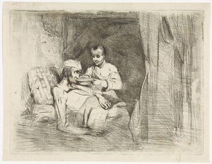 Sick Man Being Given a Drink by Petrus Marius Molijn
