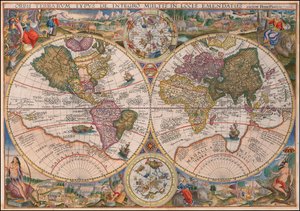 1594 Double Hemisphere World Map by Petrus Plancius