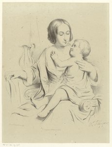 Mother with Child on Lap by Petrus Theodorus van Wijngaerdt