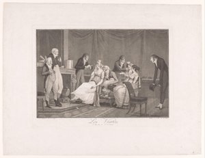 Group of Young Women and Men in an Interior (Les Visites) by Philibert Louis Debucourt