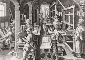 A European printshop circa 1590 by Philip (after) Galle