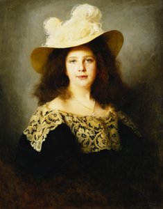 Portrait of Mici Lukacs, Aged 10, Wearing a Dark Blue Dress with Lace Collar by Philip Alexius de Laszlo