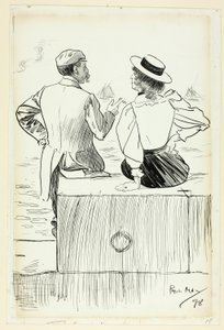 Man and Woman Sitting on Wharf