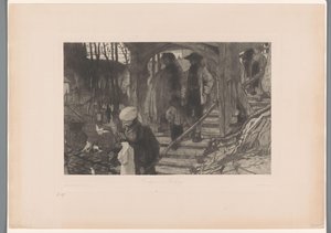 Families Descending a Wooden Staircase by Philip Zilcken