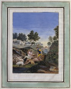 Daphnis and Chloe Deliver Dorcon from Their Dogs. Drawing by Philippe d