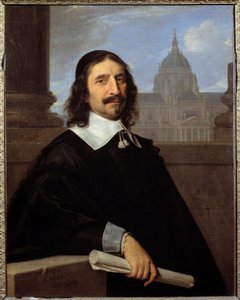 Portrait of the architect Jacques Lemercier (1585-1654) in front of the chapel of the Sorbonne