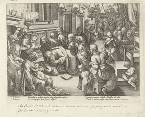 Paul Revives Eutychus (Acts of the Apostles) by Philips Galle (workshop of)