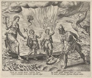 Labor is Rewarded with Food and Clothing (series title: Rewards for Labor and Diligence) by Philips Galle