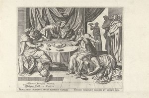 Christ Anointed by Mary Magdalene (Six Scenes with Christ and Women from the Gospels) by Philips Galle