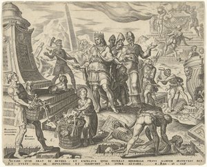 King Josiah Desecrates the Altar in Bethel (History of King Josiah series) by Philips Galle