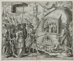 Nebuchadnezzar Seeing the Three Jews Unhurt in the Flames by Philips Galle