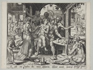 The Prodigal Son Squandering His Inheritance on Harlots by Philips Galle