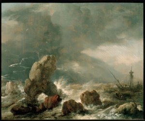 Stormy Sea with Three Ships in Distress by Philips Wouwerman