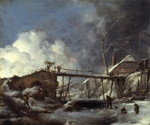 Winter Landscape with Wooden Bridge by Philips Wouwerman