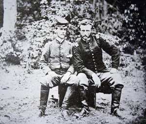 Portrait of Lieutenant George A. Custer (1839-1876) with his POW Lieutenant Washington of the Confederate Army, captured in May 1862