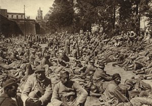 Collection point in the citadel of Laon, France, for French prisoners captured in the German Spring Offensive, World War I by Photographer German