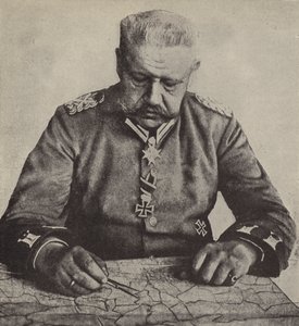 Field Marshal von Hindenburg studying a map by Photographer German