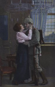 German soldier saying farewell to his wife before going off to war by Photographer German